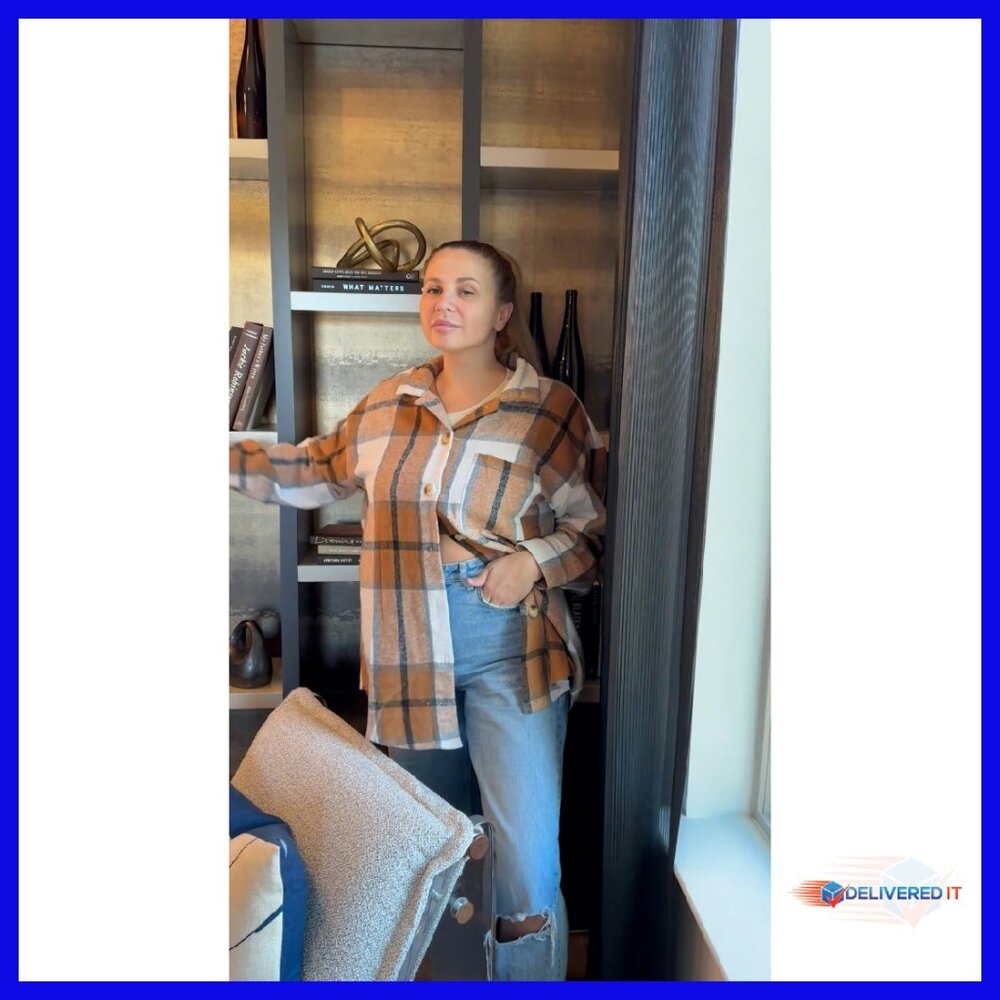 Plus Size Plaid Flannel Shacket Button Down Long … - image 8